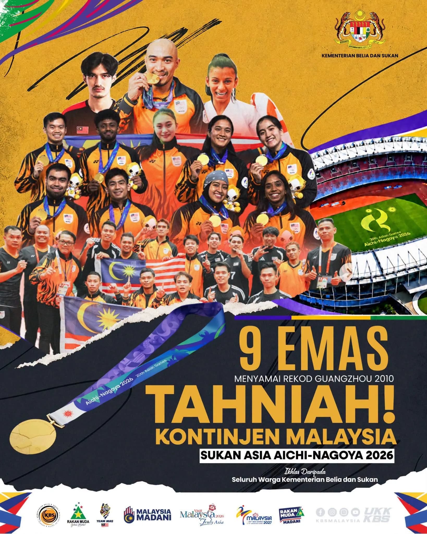 Syabas dan sekalung tahniah kepada semua atlet kontinjen team Malaysia yg mengharumkan nama negara di sukan Asia 2026! 👏🏼👏🏼👍🏼